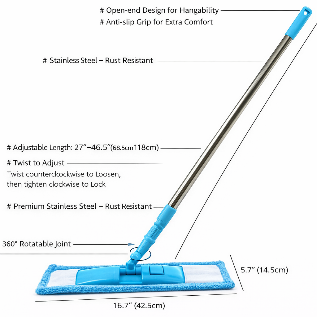 Ajaxfit™ Detachable Coral Fleece Flat Mop with Stainless Steel Handle
