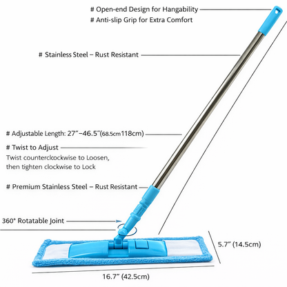 Ajaxfit™ Detachable Coral Fleece Flat Mop with Stainless Steel Handle