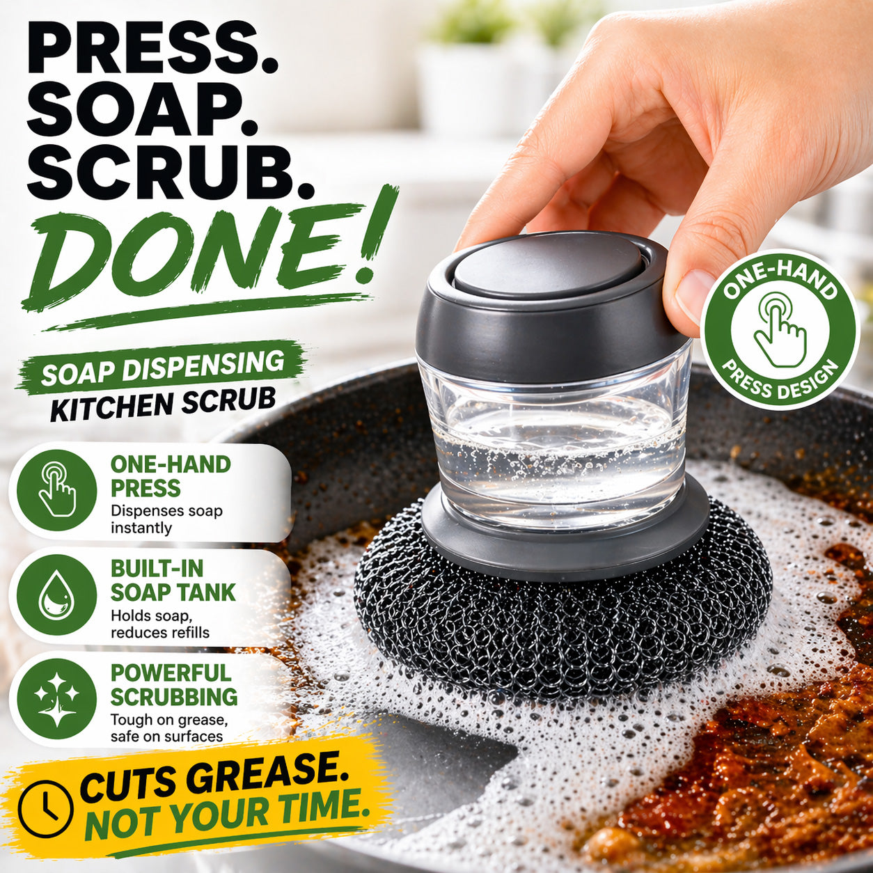 Ajaxfit™🧽 Comfort Grip Soap Dispensing Kitchen Scrub