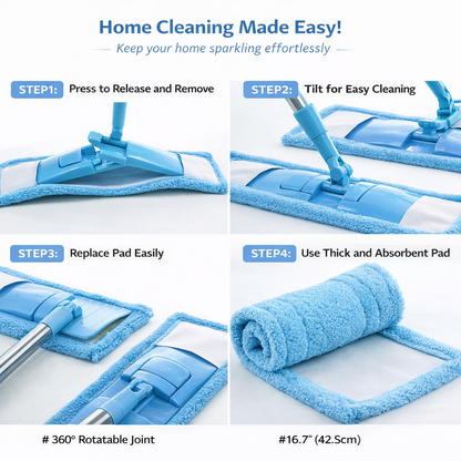 Ajaxfit™ Detachable Coral Fleece Flat Mop with Stainless Steel Handle