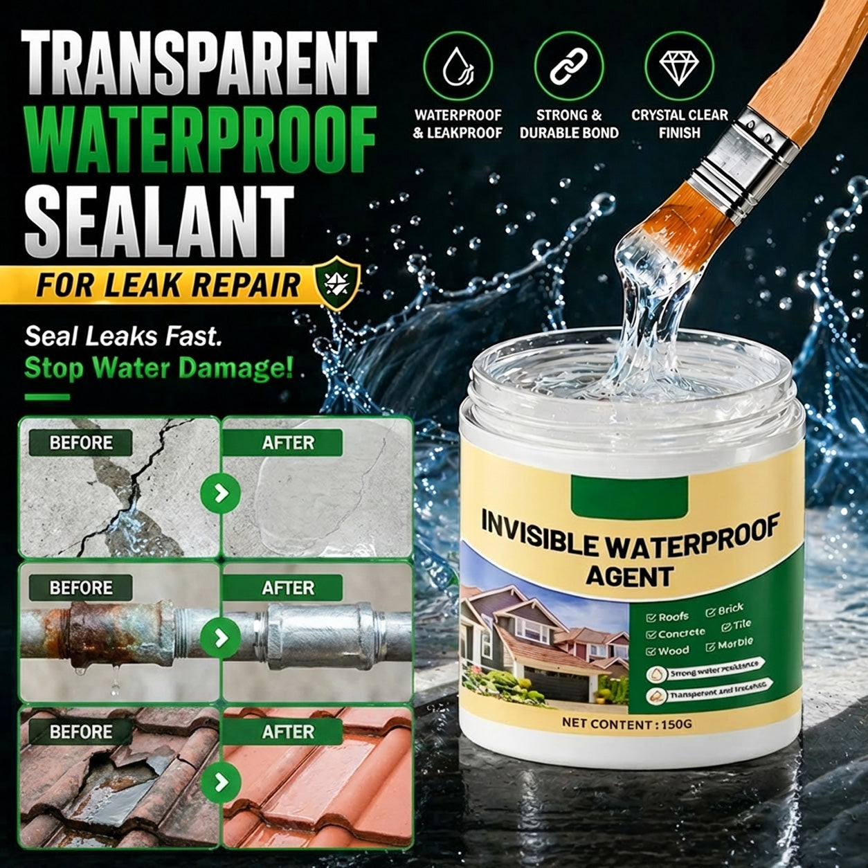 Ajaxfit™💧🛠️ Transparent Waterproof Sealant for Leak Repair🚿 No More Water Damage