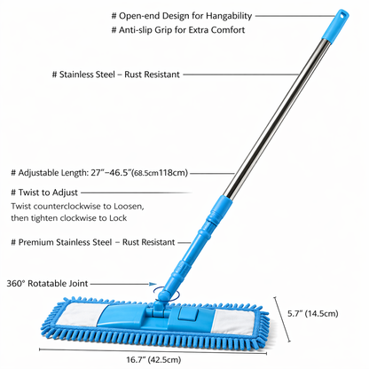 Ajaxfit™ Detachable Coral Fleece Flat Mop with Stainless Steel Handle