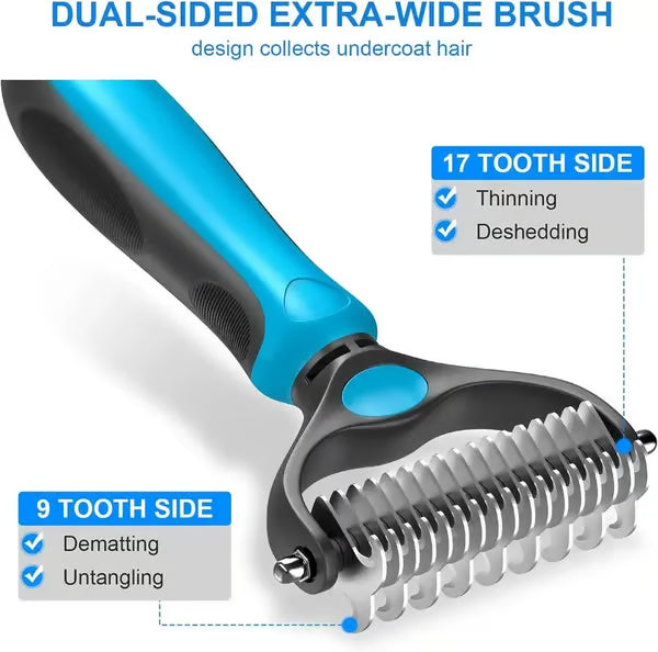 Ajaxfit™ Professional Double-Sided Pet Grooming Rake ✨ Undercoat Deshedding Tool for Dogs & Cats 🐶🐱