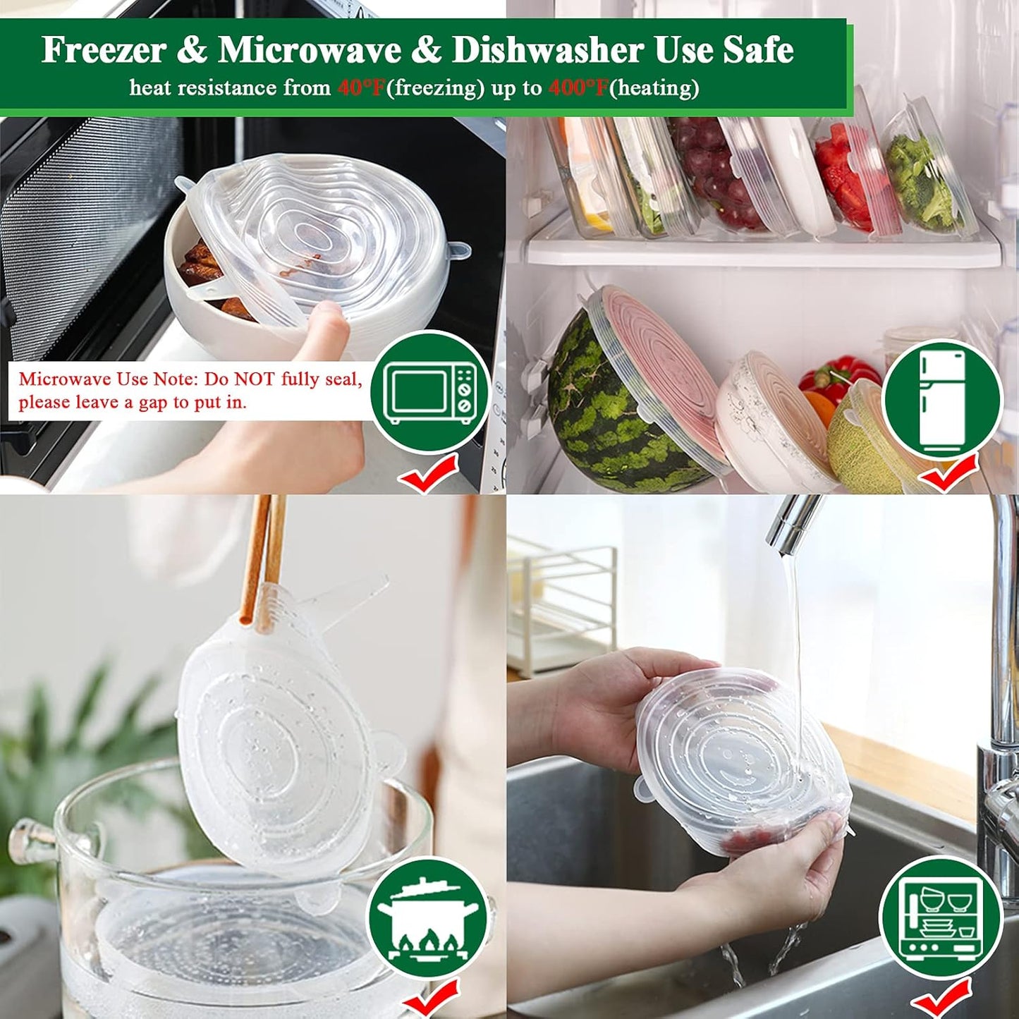 Roselli™ Silicone Stretch Lids Reuseable Microwave Safe Flexible Covers (offer)