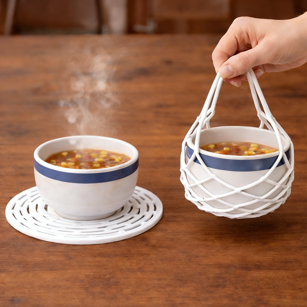 Ajaxfit™  2-in-1 Zero-Void™ Silicone Mesh Bag & Heat-Resistant Trivet Mat for Hot Bowls