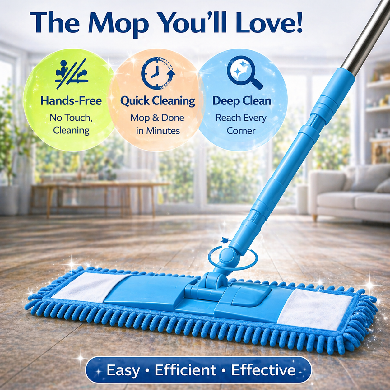Ajaxfit™ Detachable Coral Fleece Flat Mop with Stainless Steel Handle