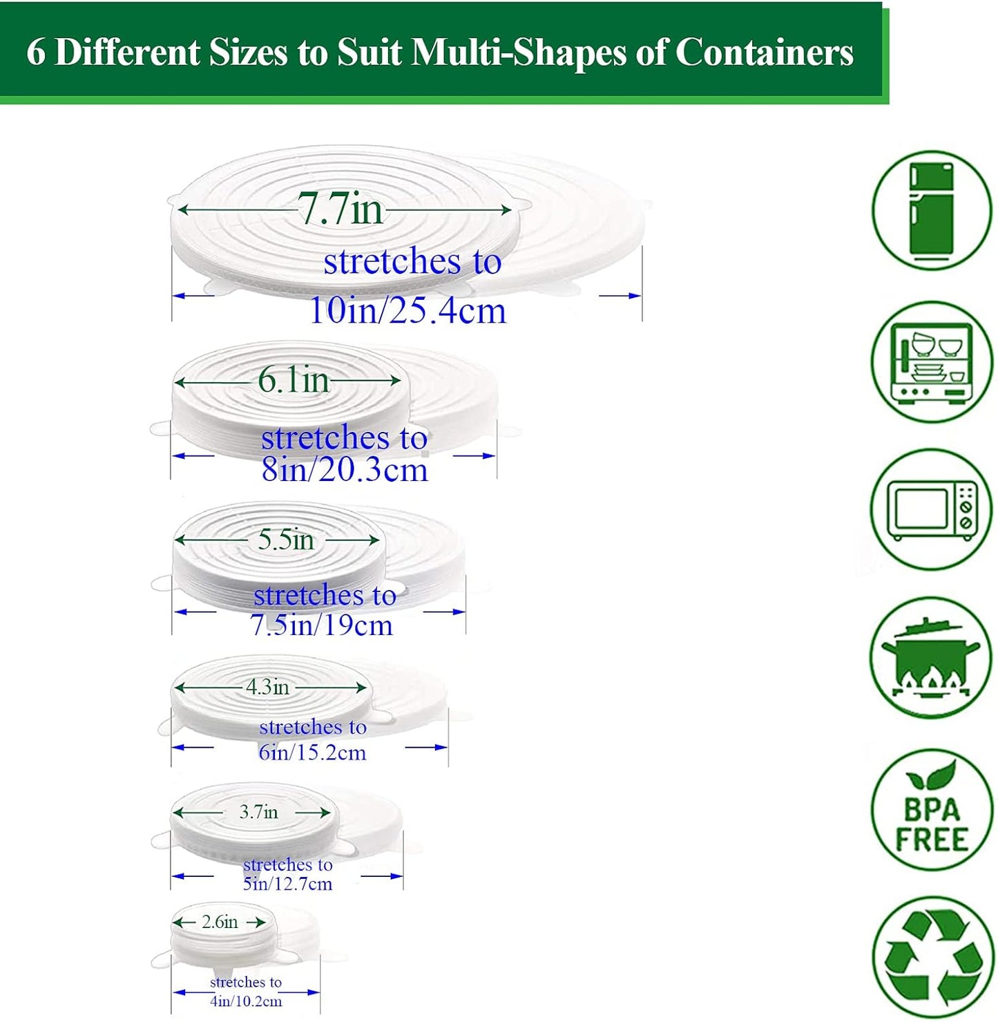 Roselli™ Silicone Stretch Lids Reuseable Microwave Safe Flexible Covers (offer)