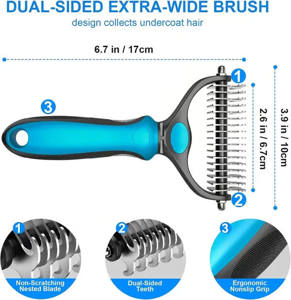 Ajaxfit™ Professional Double-Sided Pet Grooming Rake ✨ Undercoat Deshedding Tool for Dogs & Cats 🐶🐱