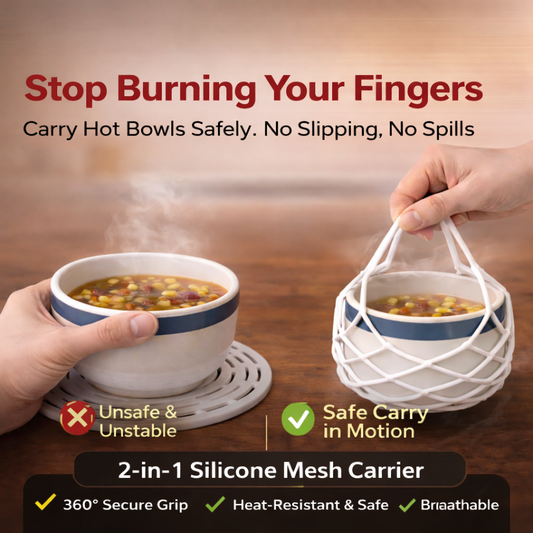 Ajaxfit™  2-in-1 Zero-Void™ Silicone Mesh Bag & Heat-Resistant Trivet Mat for Hot Bowls